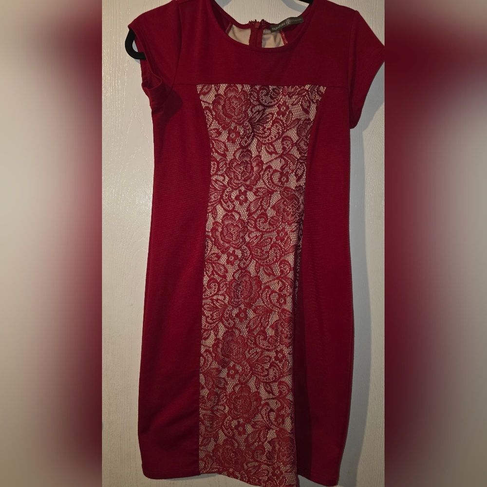 Womens Red Dress With Lace Panel Signature Collection Size S (6-8) Womens
